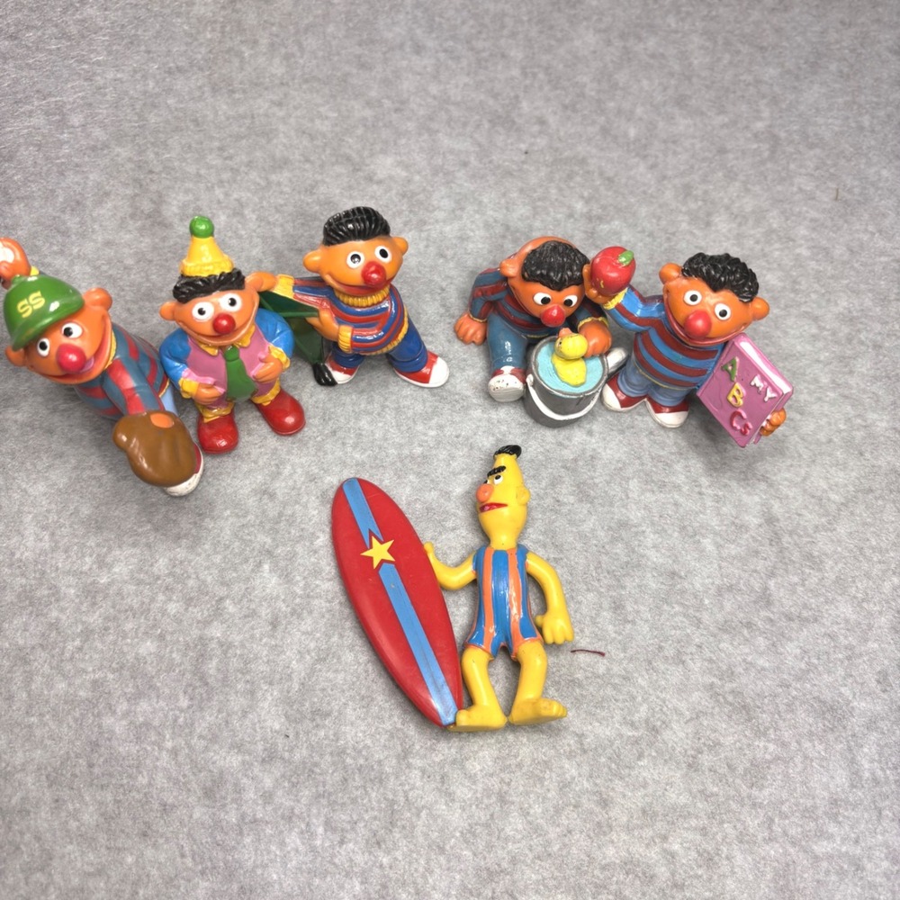 Vintage Sesame Street Bert and Ernie PVC Figure Lot Surfboard Baseball Clown 6pc